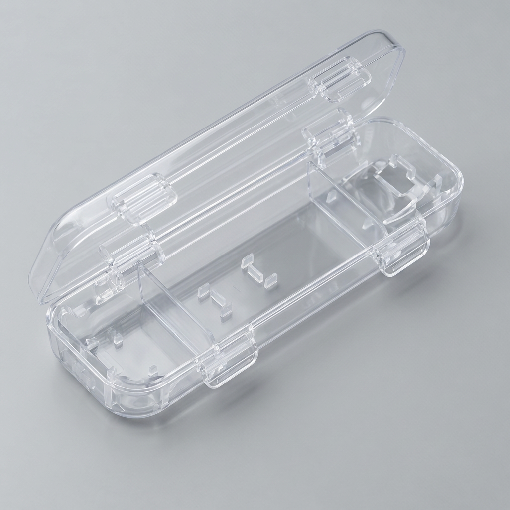 Open case with grey studio background