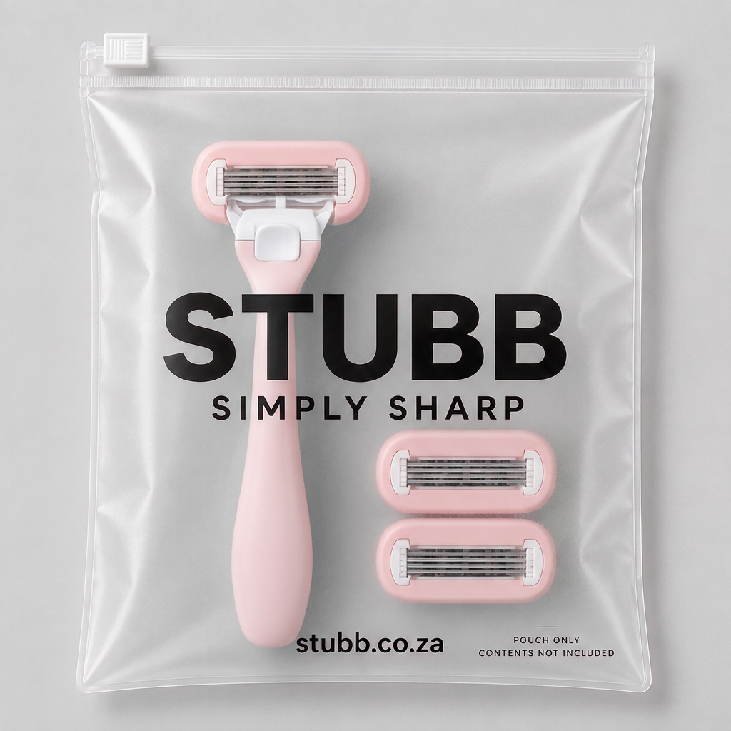 Travel pouch with reference-matched pink Belle razor